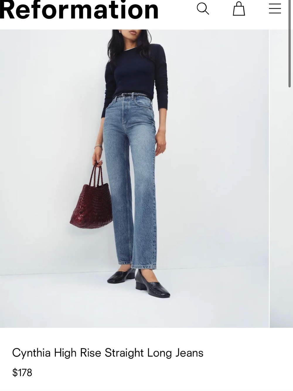 Reformation Cynthia High Rise Straight Long Jeans